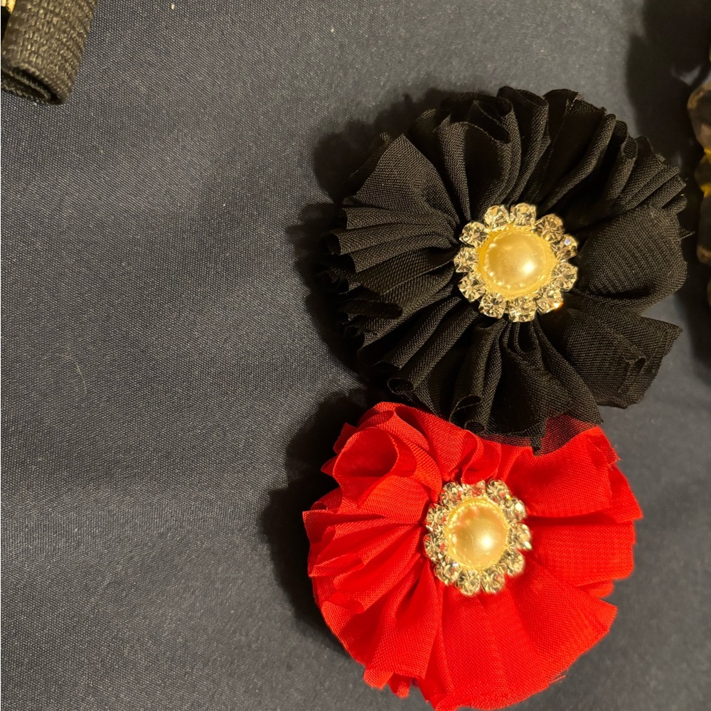 Black and Red Floral Hair Clips